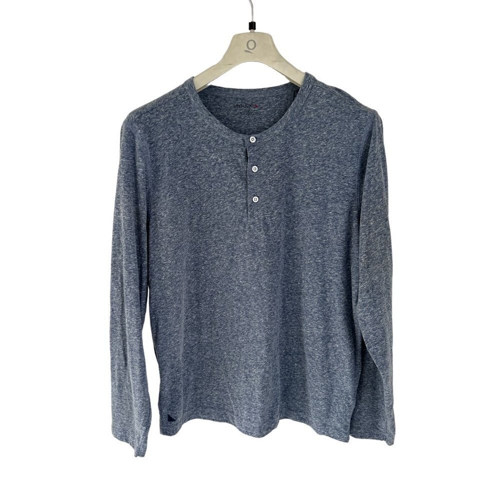 UNTUCKit Henley Heather Blue Long Sleeve Cotton Blend Size Large